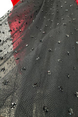 Late 1980s Bellville Sassoon Strapless Red Silk Dress w Full Skirt & Black Glitter Tulle Underskirt & Bow