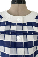 Cutest 1970s Andre Courreges Paris Numbered Hyperbole Blue & White Check Skirt & Jacket Suit Set