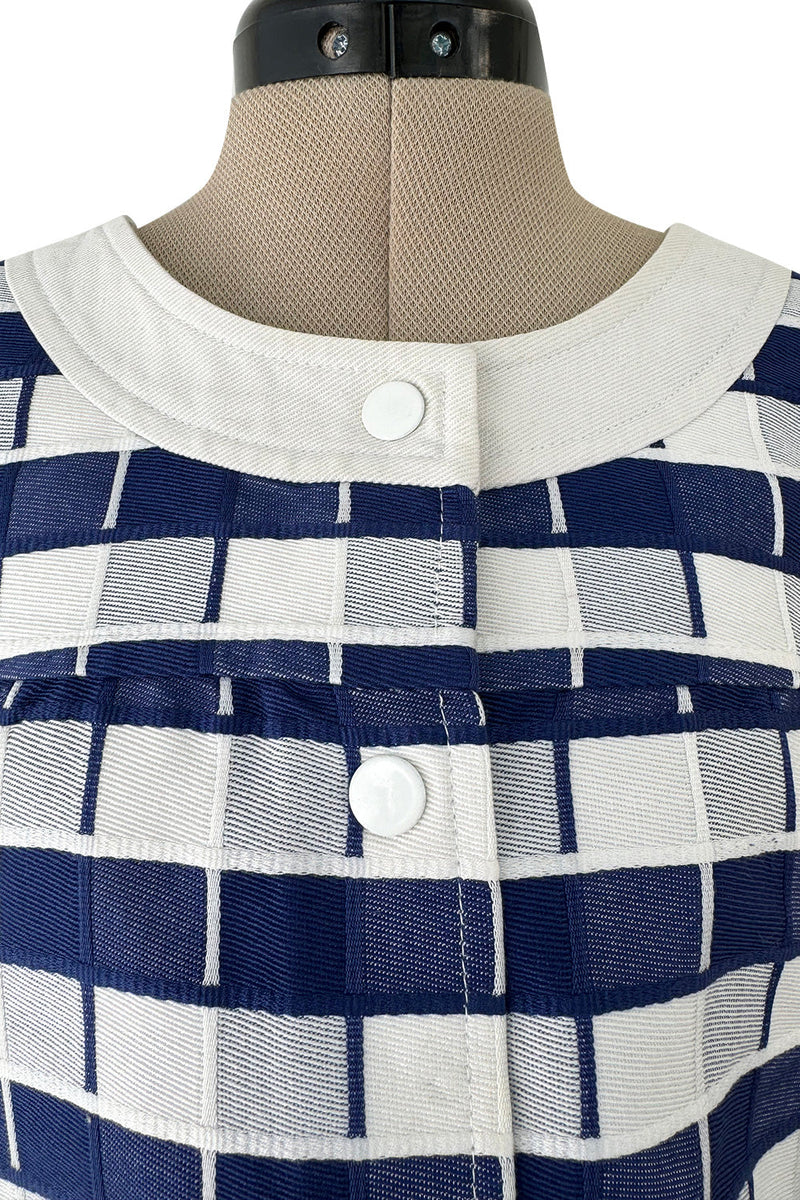 Cutest 1970s Andre Courreges Paris Numbered Hyperbole Blue & White Check Skirt & Jacket Suit Set