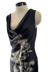Iconic 2007 Alexander McQueen Fairy / Skeleton Castle Print Silk Bias Cut