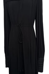 Fall 1974 Yves Saint Laurent Runway & Ad Campaign Black Silk Jersey Dress w Cord Detailing
