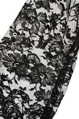 Flapper Inspired 1980s Yves Saint Laurent Easy Fit Brilliant Pink Silk Dress w Black Floral Lace Sleeves