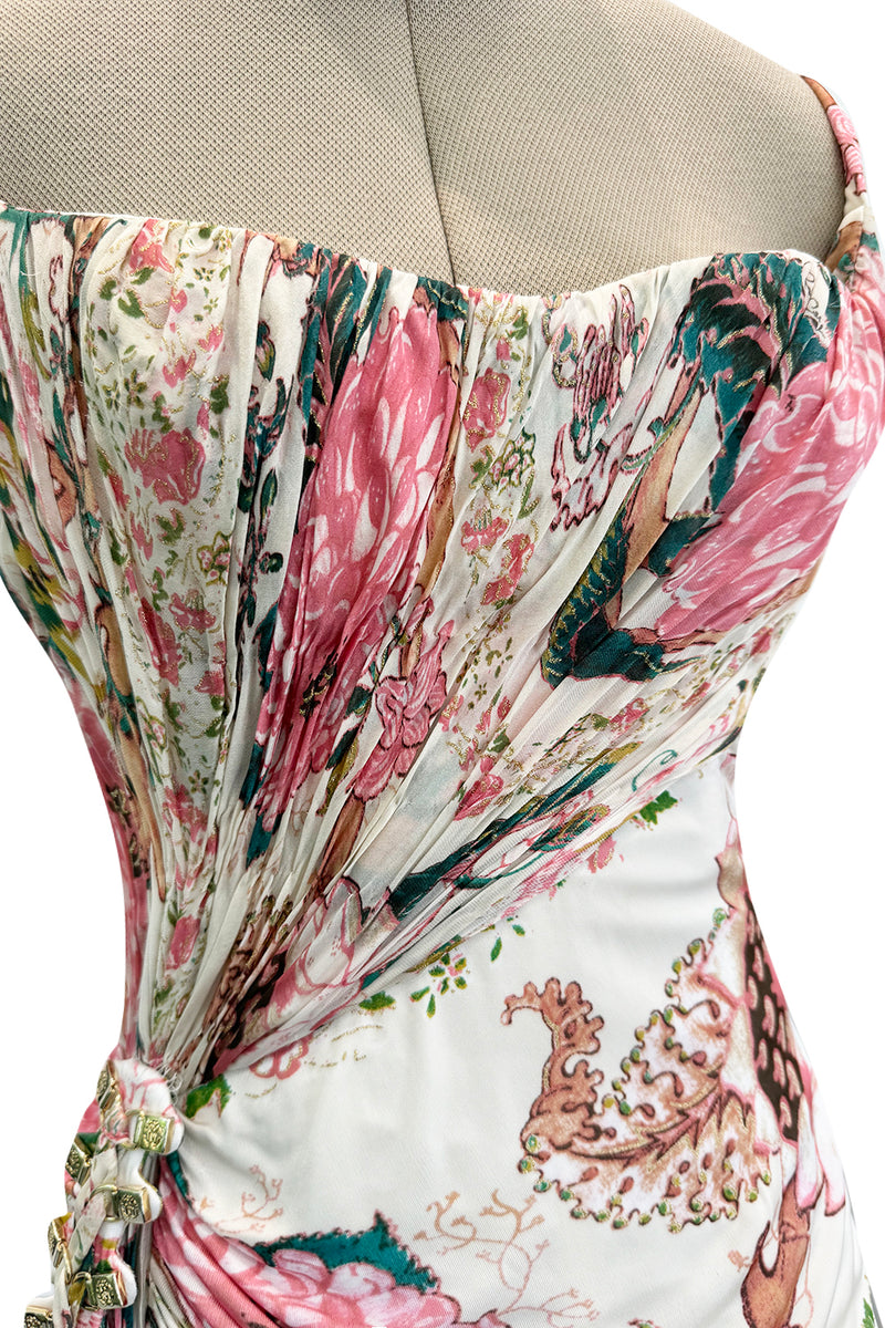 Phenomenal Spring 2006 Roberto Cavalli Pink Floral Print on Ivory Jersey Dress (Copy)
