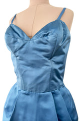 Outstanding 1960s Christian Dior by Marc Bohan Demi-Couture Sky Blue Silk Bombshell Dress