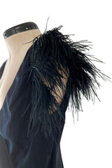 Resort 2008 Nina Ricci by Olivier Theyskens Runway Look 28 Bias Cut Blue & Black Dress w Feather Detailing & Train