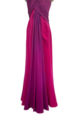 Spring 1985 Yves Saint Laurent Haute Couture Pink Silk Dress w Purple Bodice & Long Front Panel Detail