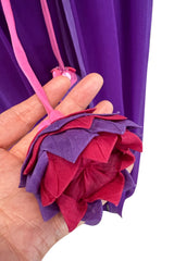 Spring 2001 Christian Dior by John Galliano Purple Silk Chiffon One Shoulder dress w Matching Pink & Red Floral Tie Belt