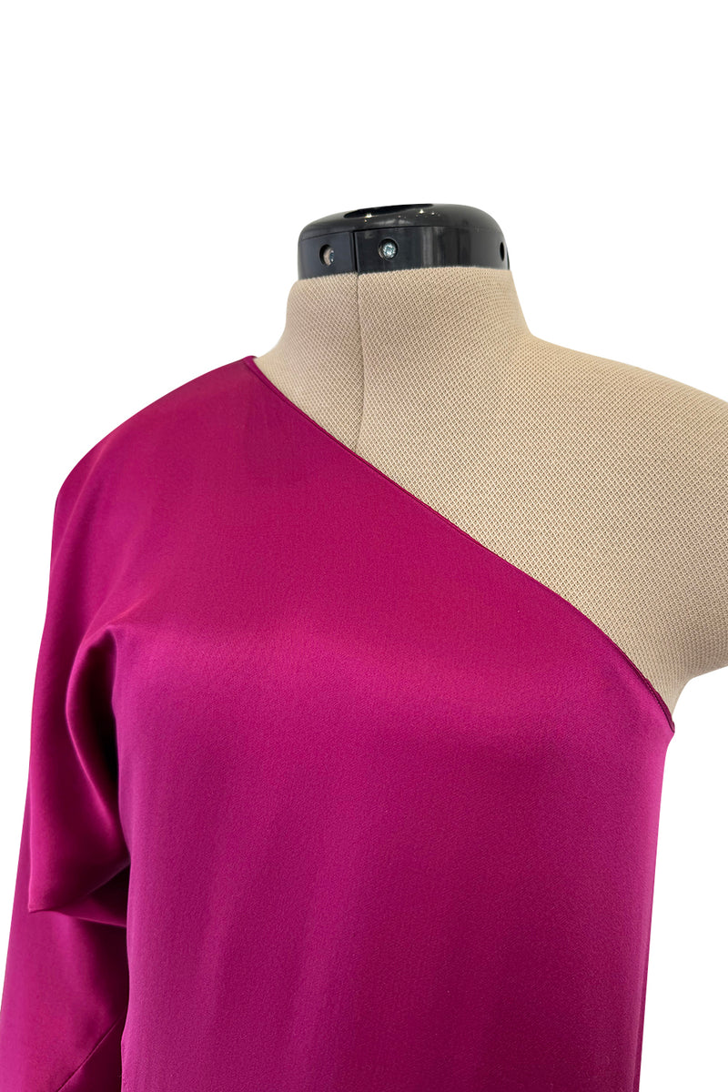 Chic Spring 2008 Yves Saint Laurent by Stefano Pilati Runway Look 35 Deep Fuchsia Pink Silk One Shoulder Dress