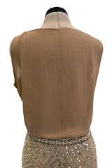 Prettiest 2000s Valentino Roma Metallic Gold Sequin & Bead Silk Chiffon on Netting Top and Skirt Set