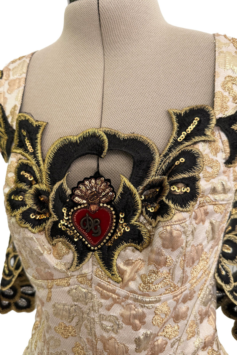 Outstanding Fall 2016 Dolce & Gabbana Metallic Gold Brocade Playsuit w 3D Magic Mirror & Embroidered & Sequin Details