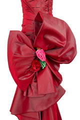 Exceptional Fall 1991 Emanuel Ungaro Haute Couture Runway Strapless Hand Draped Iridescent Silk Dress w Bow