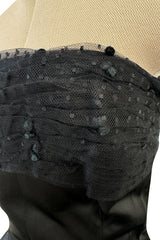 Extraordinary Winter 1954 Cristobal Balenciaga Haute Couture Strapless Black Silk Dress w Lace Bodice