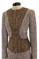 Documented & Rare Fall 2004 Alexander McQueen Tweed Pant Suit w Elaborately Embellished Jacket