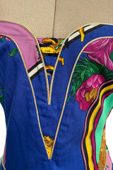 Iconic Spring 1992 Versace by Gianni Versace Jeans Couture Floral Print Full Skirt Halter Mini Dress