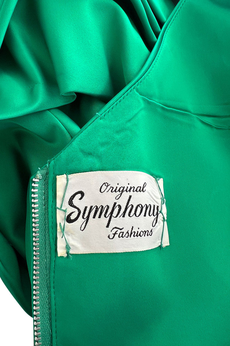 Unusual 1950s Symphony Fashions Brilliant Green Hourglass Dress w Unusual Pleated Skirt