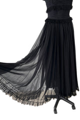 Prettiest 1992 Chanel by Karl Lagerfeld Black Silk Chiffon Dress w Black Lace Detailing