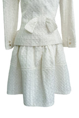 Extraordinary Spring 2006 Christian Dior by John Galliano Textured Off White Bow Detailed Jacket & Full Skirt Suit