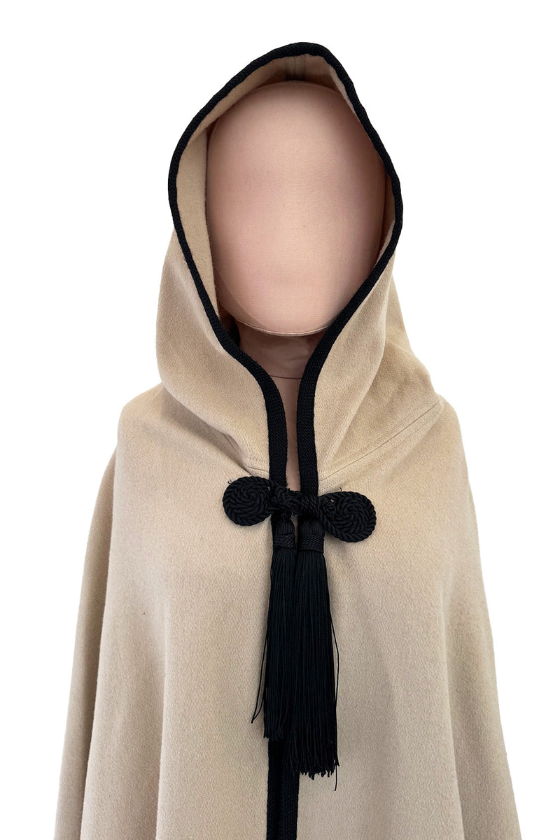 Well Documented Fall 1976 Yves Saint Laurent Hooded Cape w Braided Edges & Tassel Details