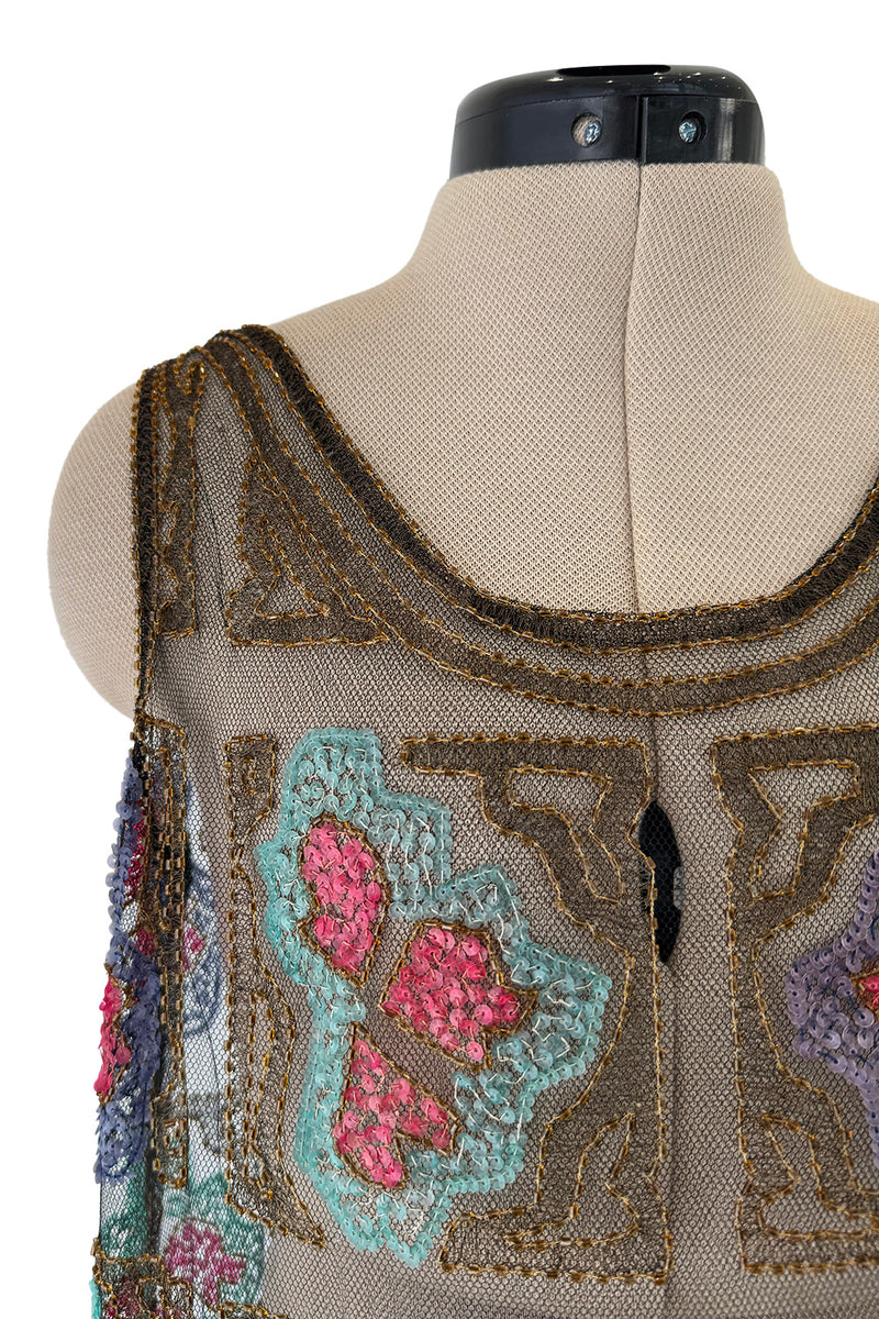 1920s Gold Metallic Lame Thread & Sequin on Net Flapper Dress