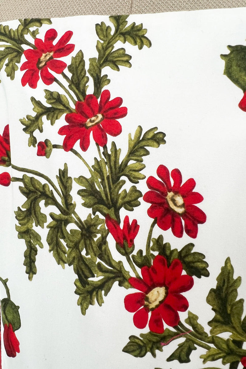 Pretty Spring 2019 Alexander McQueen by Sarah Burton Crisp White Cotton & Red Floral Print Dress
