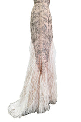 Dreamy Spring 2012 Oscar de la Renta Runway Look 47 Nude Pink Feather Dress w Silver Thread Flowers Detailing