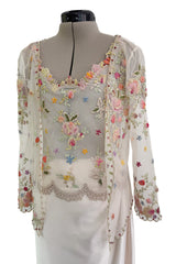 Prettiest Spring 2000 Original Valentino Runway Look 84 Embroidered Camisole, Jacket & Silk Skirt Set
