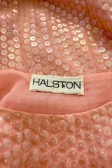 Prettiest Spring 1974 Halston Couture Pale Pastel Peach Iridescent Sequin Easy-to-Wear Tank Dress