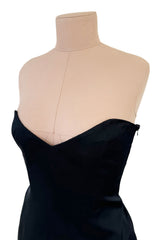 Perfectly Minimalist 1990s Richard Tyler Couture Sleek Sweetheart Neckline Strapless Black Silk Dress