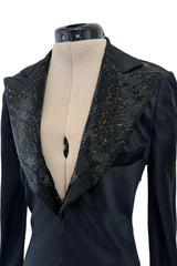 Fall 2007 Alexander McQueen Black Bias Cut Hammered Silk Dress w Beaded Collar