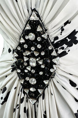 Fantastic Spring 1982 Yves Saint Laurent Haute Couture Runway Unlabeled Black & White Print Plunge Dress