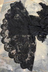 Incredible 1960s Donald Brooks Black Lace Tiered One Shoulder Jumpsuit w Wide Legs & Belt