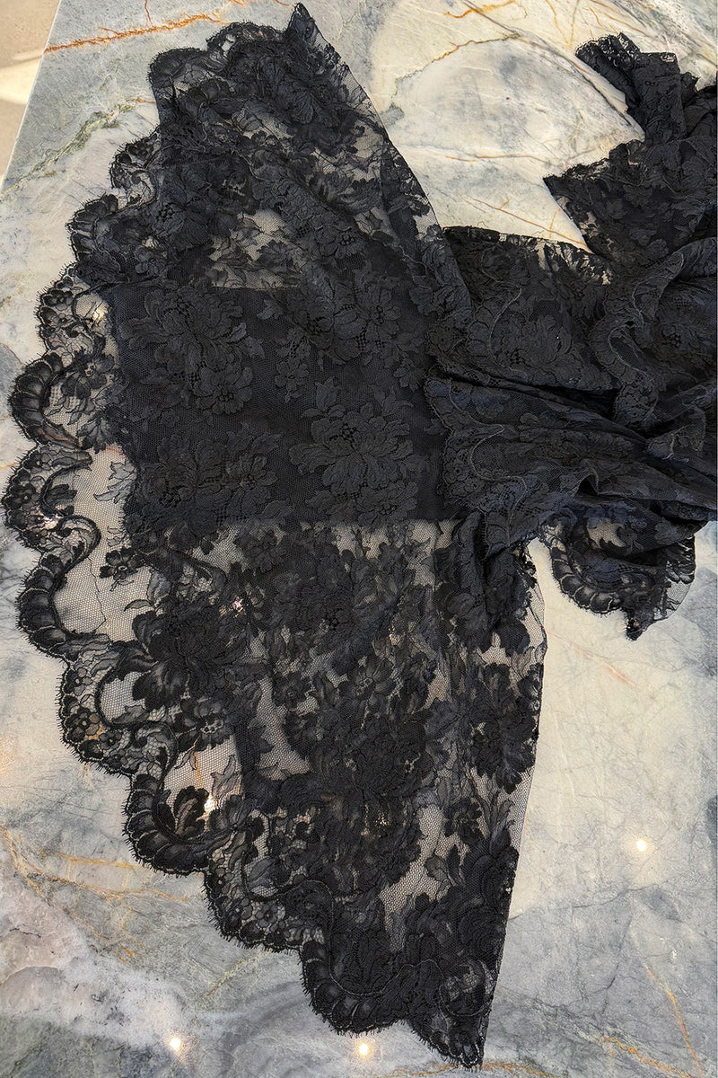 Incredible 1960s Donald Brooks Black Lace Tiered One Shoulder Jumpsuit w Wide Legs & Belt