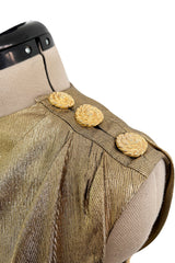 Iconic Fall 1991 Yves Saint Laurent Runway Slinky Gold Lame Dress w Gold Button Details