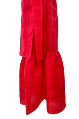 Gorgeous Spring 1974 Givenchy Red Silk Organza Full Lower Skirted Dress w Sash & Incredible Sleeves