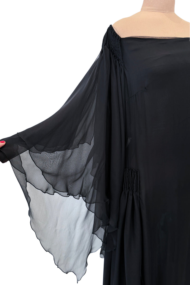 Beautiful Fall 2002 Valentino by Mr. Valentino Runway Look 65 Flowing Black Silk Chiffon Caftan Dress