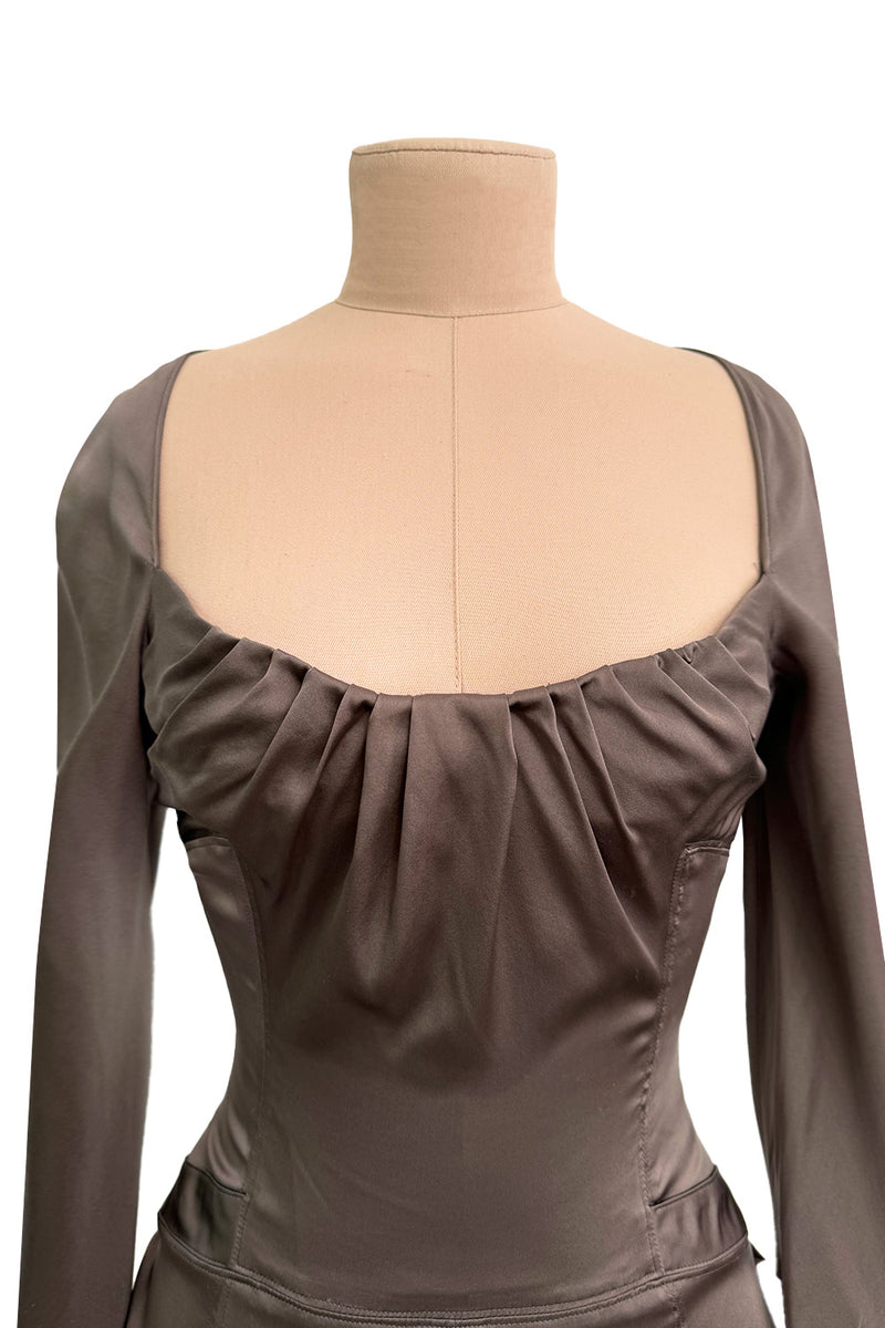 Important Fall 2003 Gucci by Tom Ford Runway Look 10 Stretch Silk Dress w Black Corset Waist Cincher Belt
