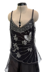 Prettiest Spring 2006 Giorgio Armani Silk Chiffon & Net Skirt and Top Set w Beaded Butterflies