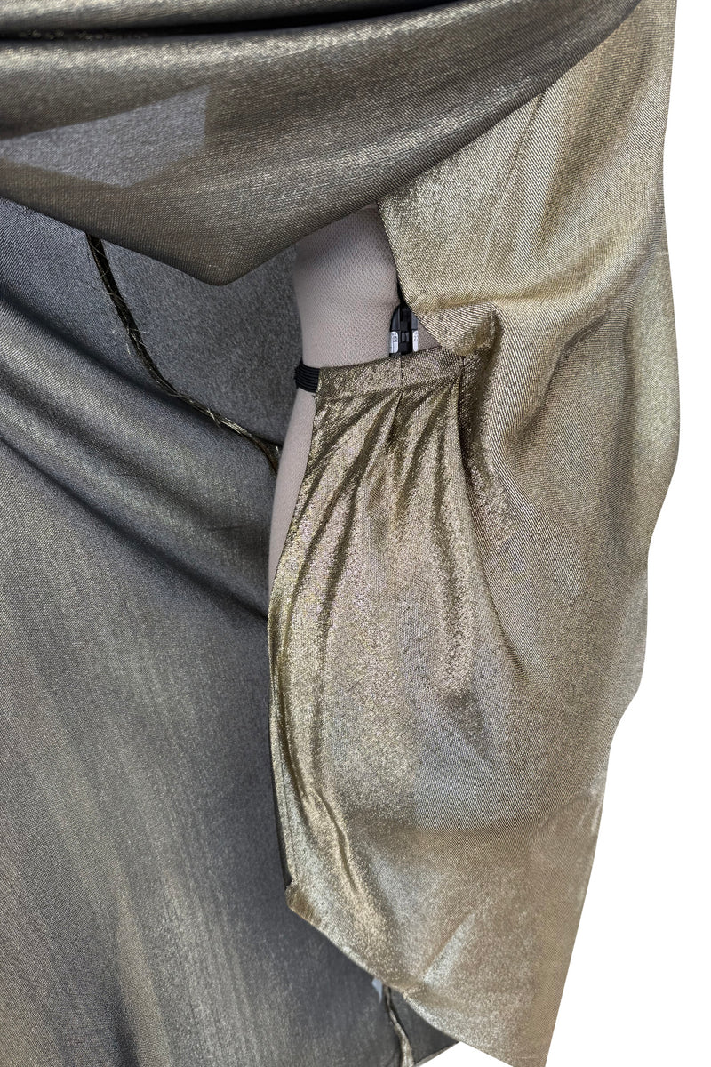 Rare Halston 1976 Couture One Shoulder Gold Metallic Lame Sarong Dress