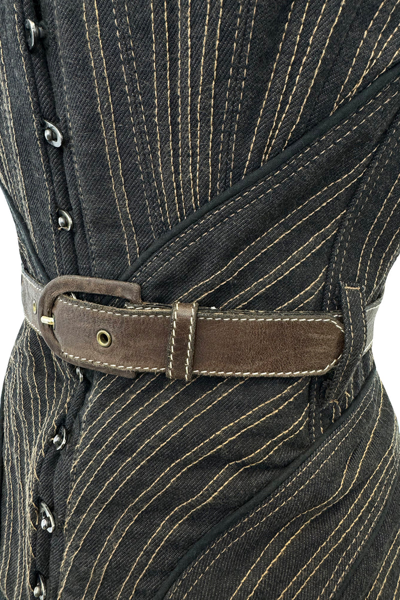 Exceptional Fall 2002 Alexander McQueen Runway Look 44 Corset Mini Dress w Leather Details