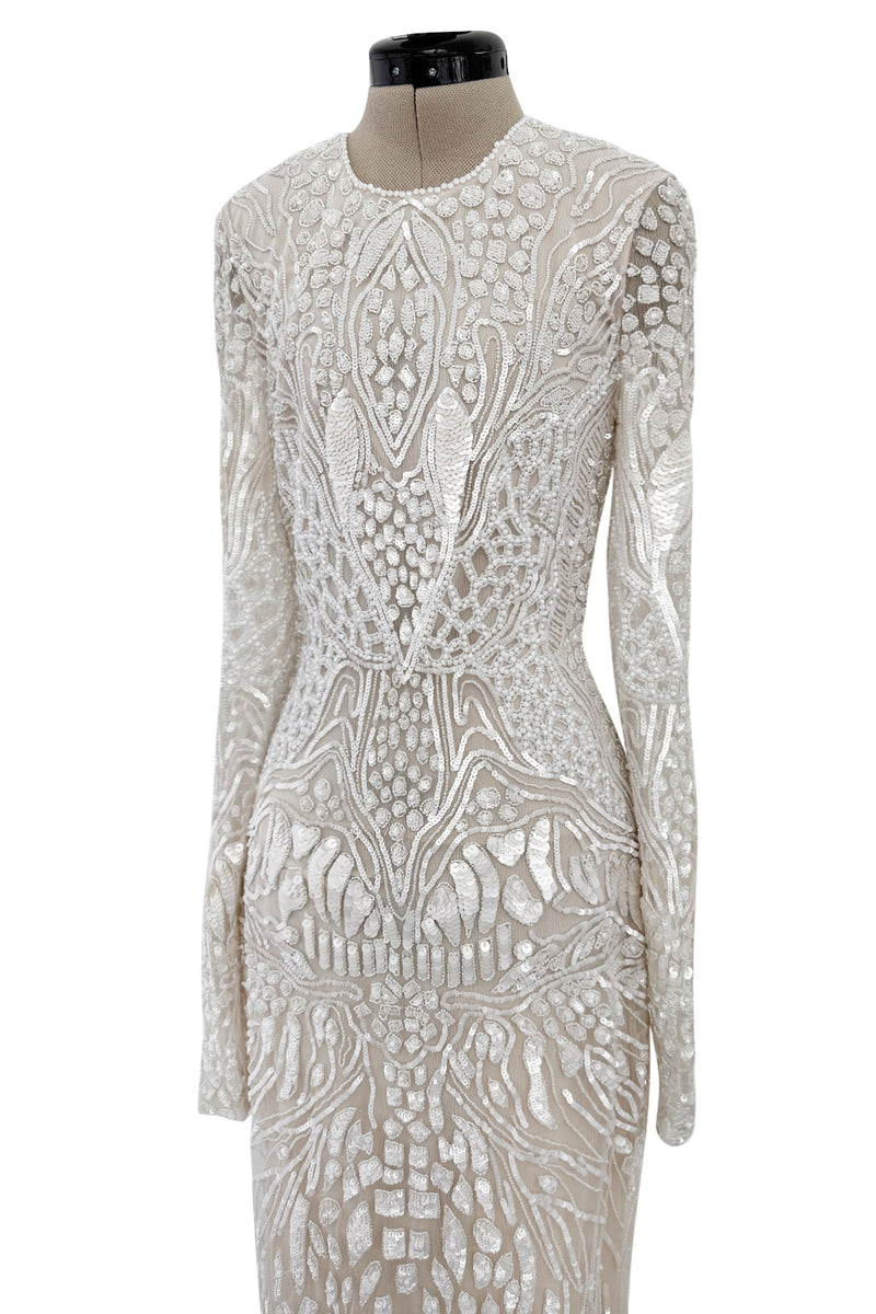 Beautiful Spring 2022 Naeem Khan Bridal Collection 'Salinas' Ivory Net Dress w Sequin Pattern & Trained Skirt