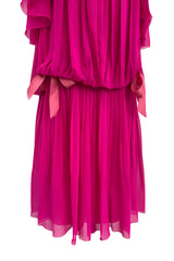 Prettiest circa Spring 1978 Christian Dior by Marc Bohan Pink Silk Chiffon Dress w Ribbon Detailing