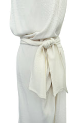 Yves Saint Laurent Spring 1993 minimalist White Dress w Raised Reptile Print