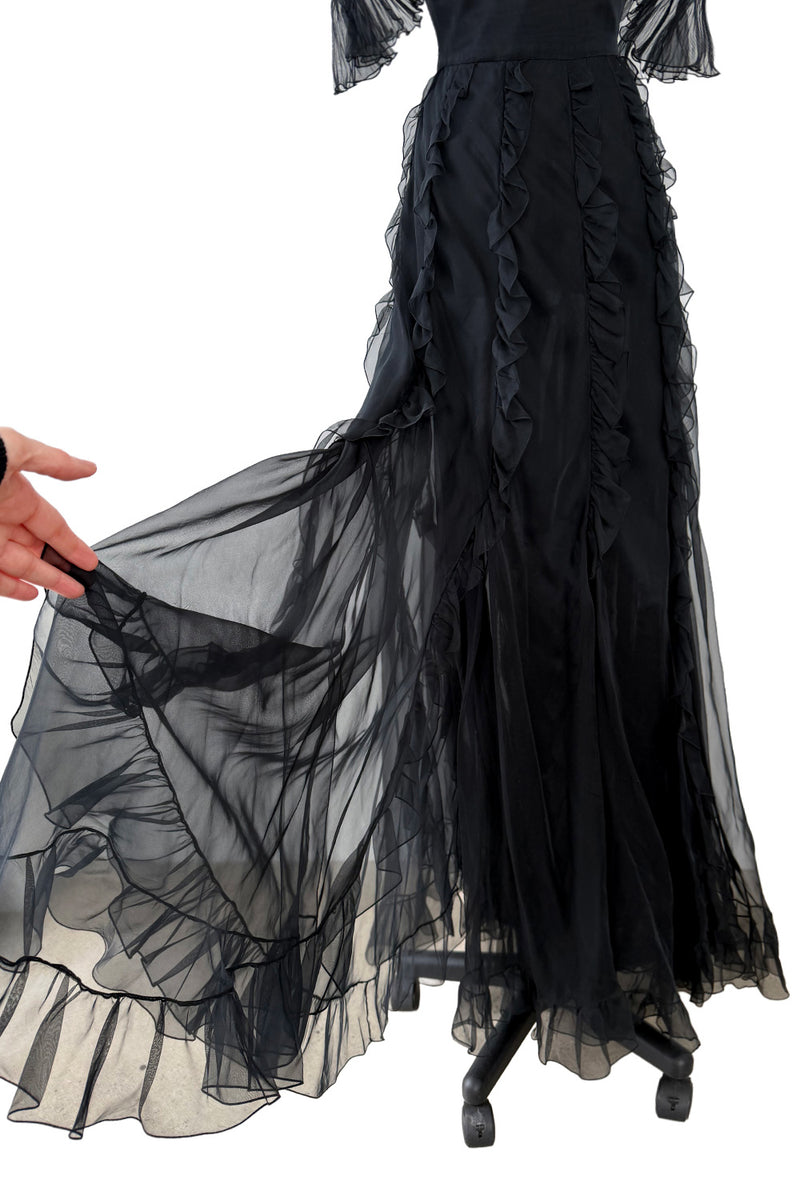 Spring 2004 Valentino by the Original Mr. Valentino Black Pleated Bodice & Ruffle Skirt Dress