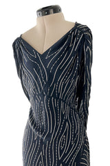 Spring 2006 Christian Dior by John Galliano Blue Bias Cut Silk Chiffon Dress w Silver Sequins & Beads