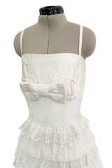Dreamiest 2010s Valentino Off White Silk Wedding Dress w Tiered Ivory Lace & Ruffle Skirt