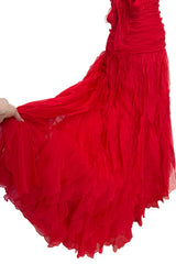 Spring 2007 Valentino Runway Look 57 Strapless Red Silk Chiffon Ruffle Dress