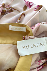 Prettiest Spring 2006 Valentino Runway Pink Floral Rose Print Pink Silk Chiffon w Draped Side Panel