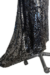 Fantastic 1980s Bob Mackie Strapless Glossy Black Sequin Stretch Dress w Back Kick Skirt