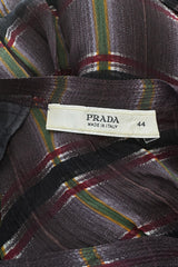 Prettiest Spring 2004 Prada Runway Look 31 Feather Light Grey & Green Silk Chiffon Plaid Dress