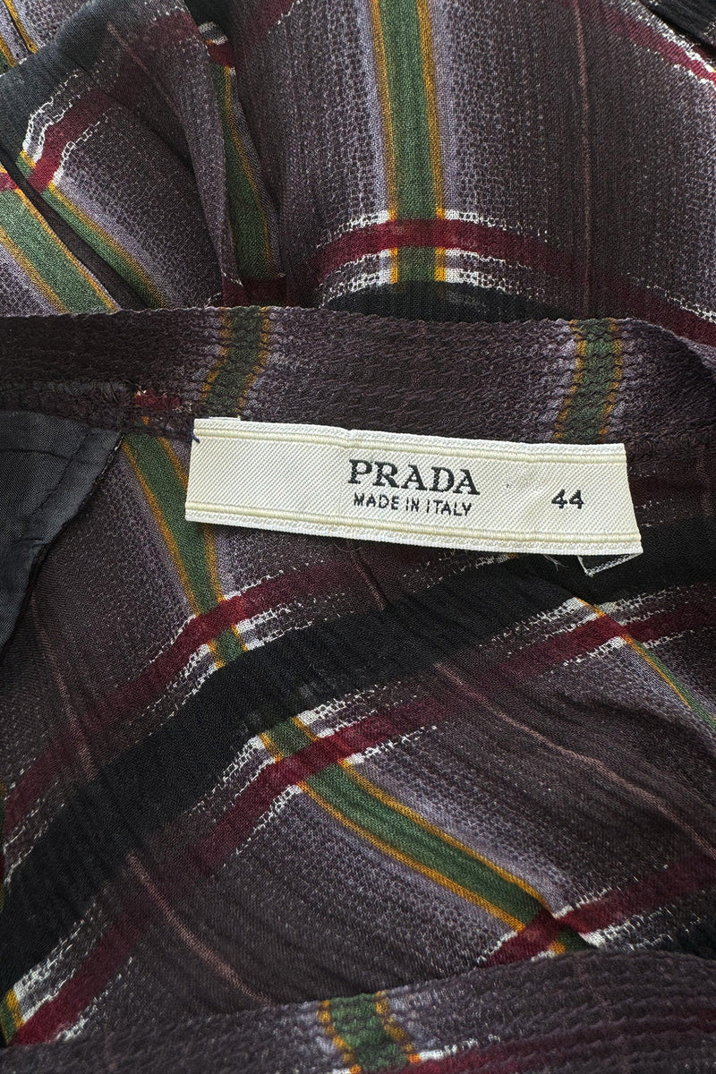 Prettiest Spring 2004 Prada Runway Look 31 Feather Light Grey & Green Silk Chiffon Plaid Dress